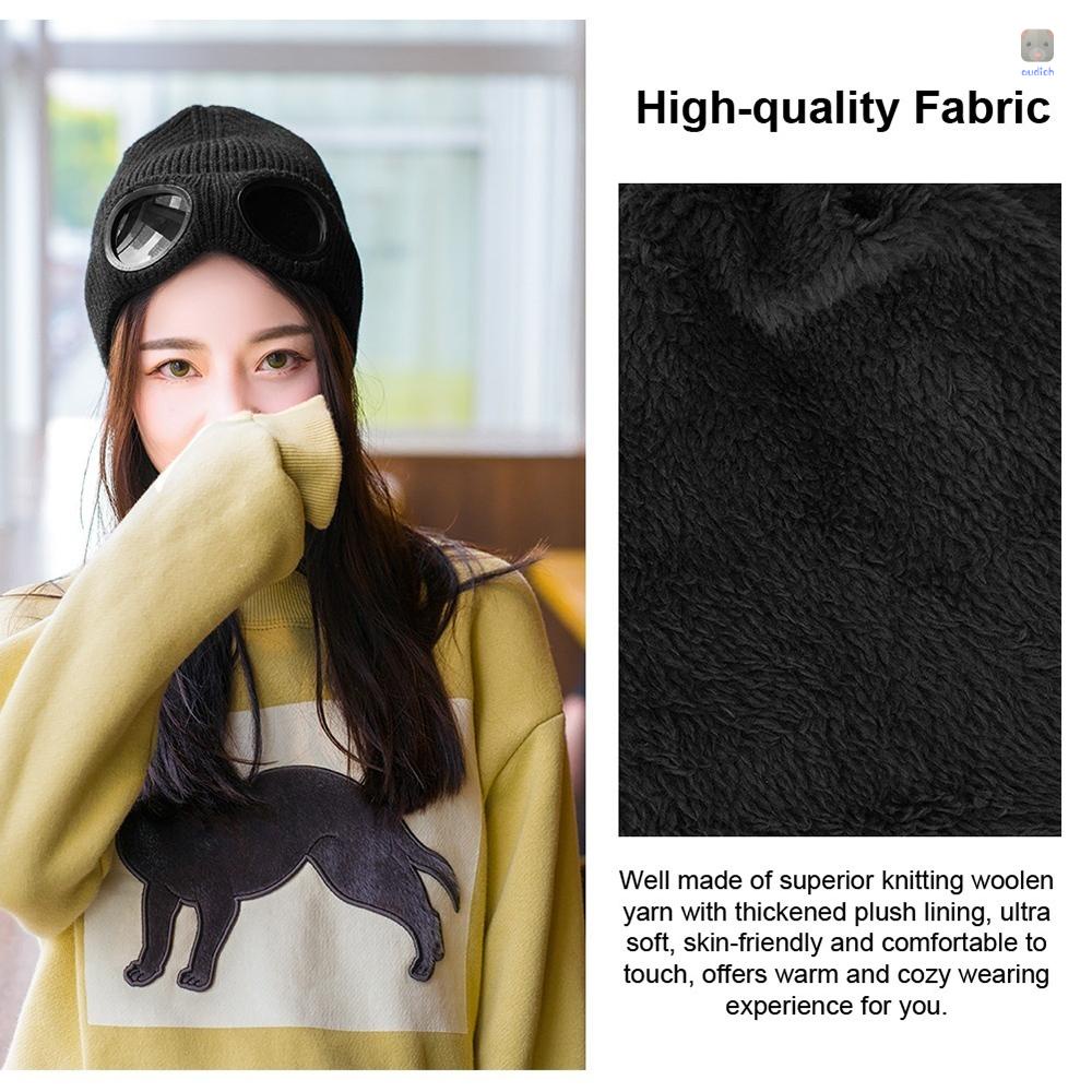 Mũ Beanie Dệt Kim Dày Dặn Co Giãn Giữ Ấm Mùa Đông Với Kính Lót Lông Có Thể Tháo Rời Cho Nam Nữ Hoạt Động Ngoà