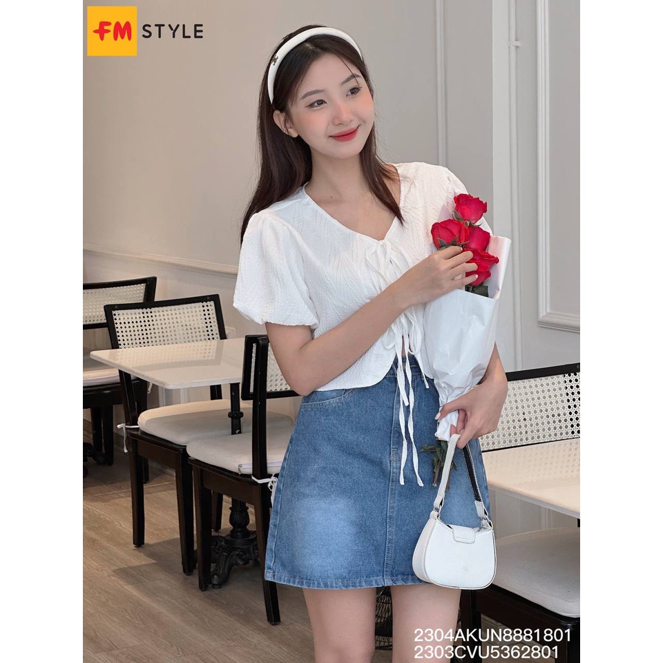 Áo kiểu nữ FM Style dáng croptop cột dây tay phồng phong cách tiểu thư sang chảnh 23042561