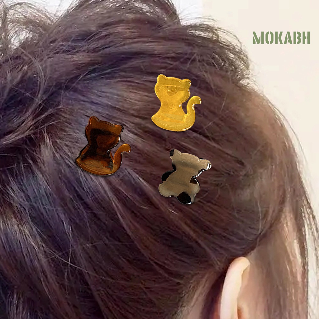 [Mok Abh] Kẹp Tóc Họa Tiết Hoạt Hình Chống Mài Mòn Dùng Hàng Ngày Cho Mèo / Gấu