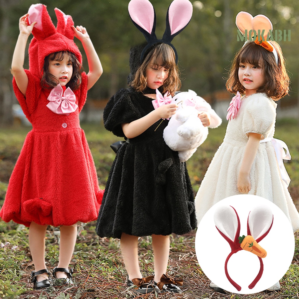 Băng Đô Tai Thỏ Họa Tiết Hoạt Hình Co Giãn Đáng Yêu