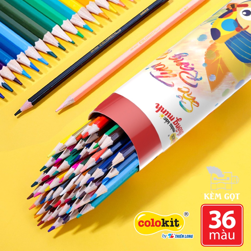 Bút Chì Màu Chuyên Nghiệp Colokit Dạng Lon 36 Màu Kèm Gọt Bút Chì