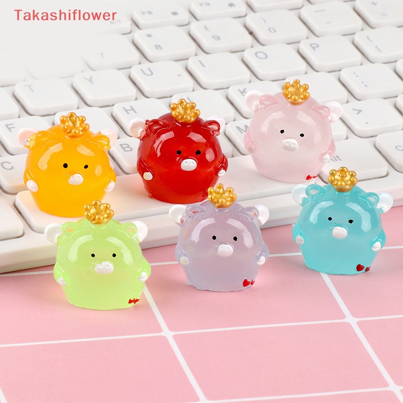 Mô Hình Chú Heo Đội Vương Miện Mini Bằng Nhựa Resin Màu Dạ Quang Dễ Thương Trang Trí Bảng Điều Khiển Sân Vườn / Nhà Cửa