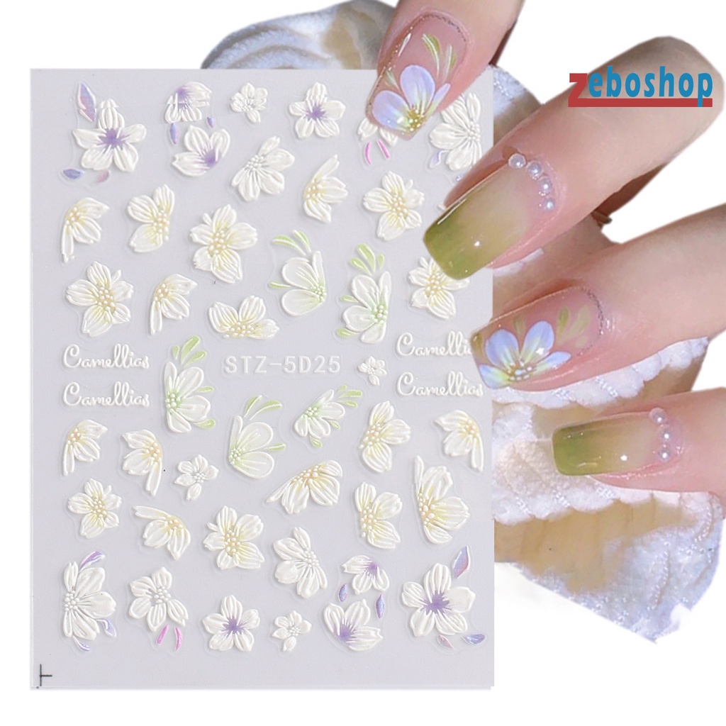 Zeboshop 1 Bộ Miếng Dán Móng Tay Tự Dính Không Mùi Dính Mạnh Hình Hoa 3D Nhiều Phong Cách Bắt Mắt