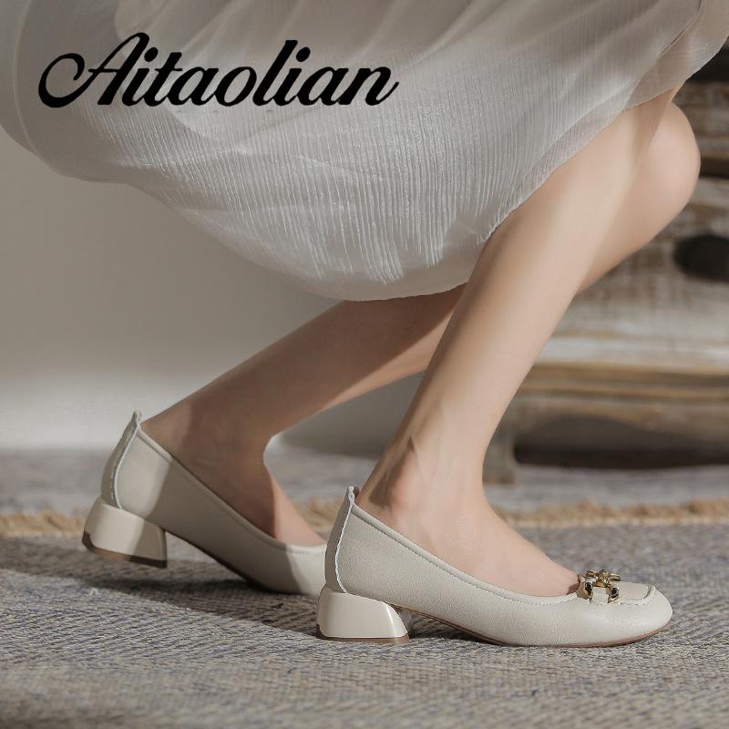 Giày Cao Gót 3.5cm Da Mềm Mũi Tròn Phong Cách retro Anh Quốc Cho Nữ