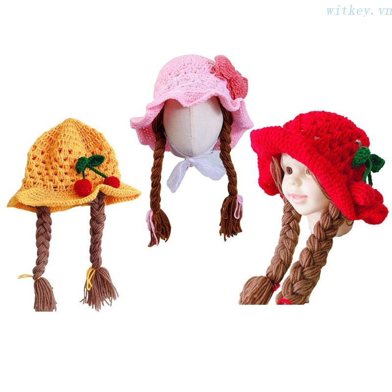 Bộ Tóc Giả + Mũ Đội Đầu Dệt Kim Thủ Công Dùng Chụp Ảnh Cho Bé Gái Sơ Sinh