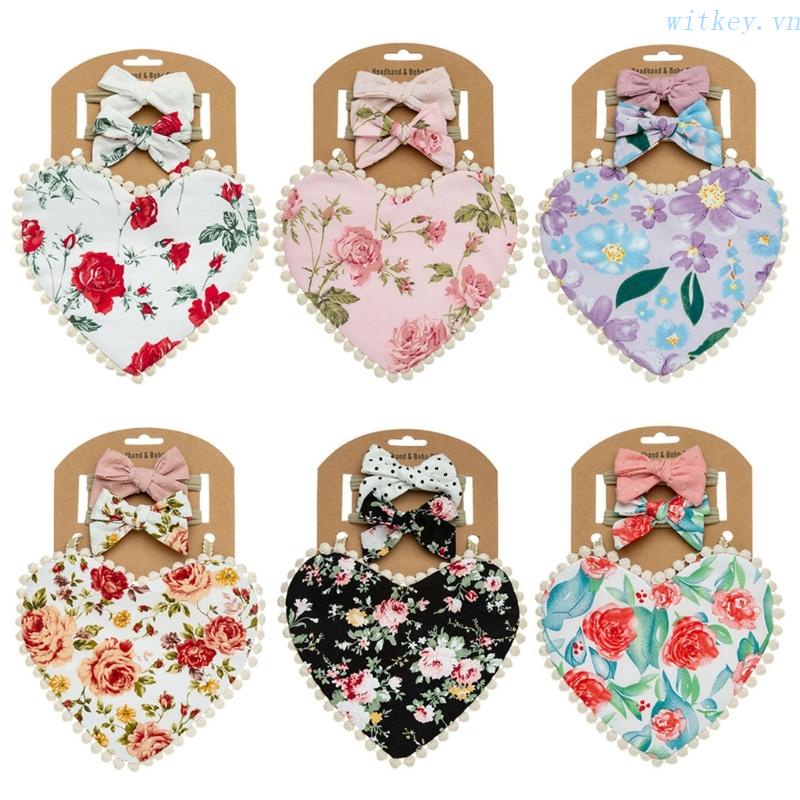 Yếm Ăn In Hoa Nhiều Màu Kèm Băng Đô Xinh Xắn Cho Bé Sơ Sinh
