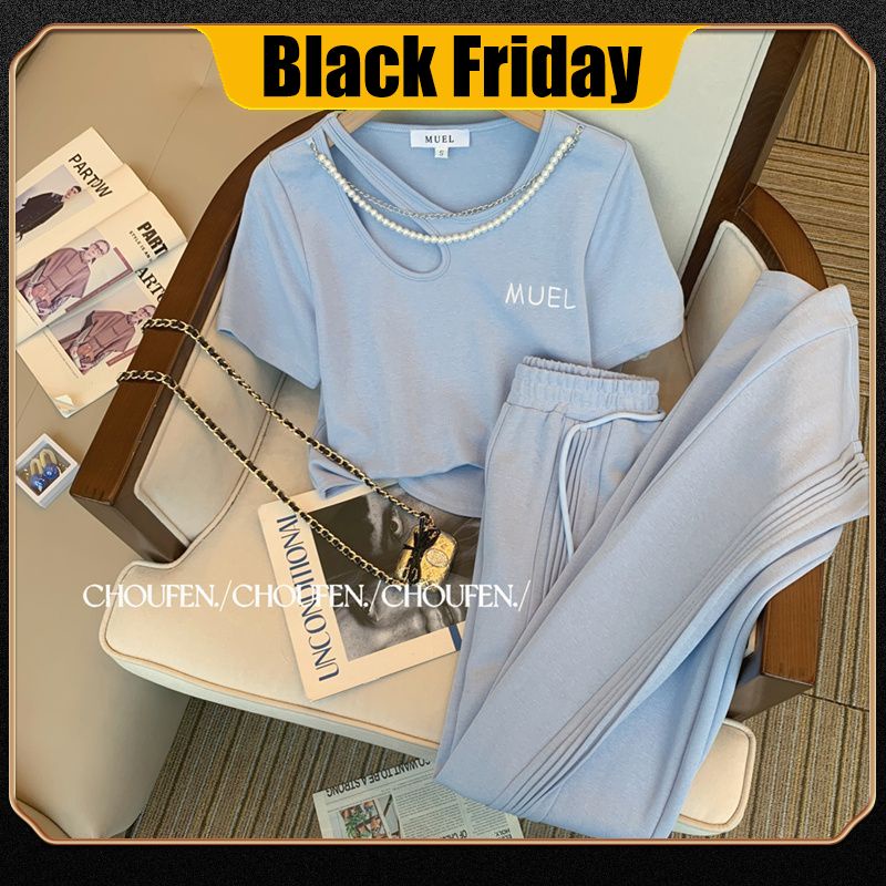 Xiaoxiangfeng counter fashion suit 2022 new female summer design high-end sports wide-leg trousers two-piece set