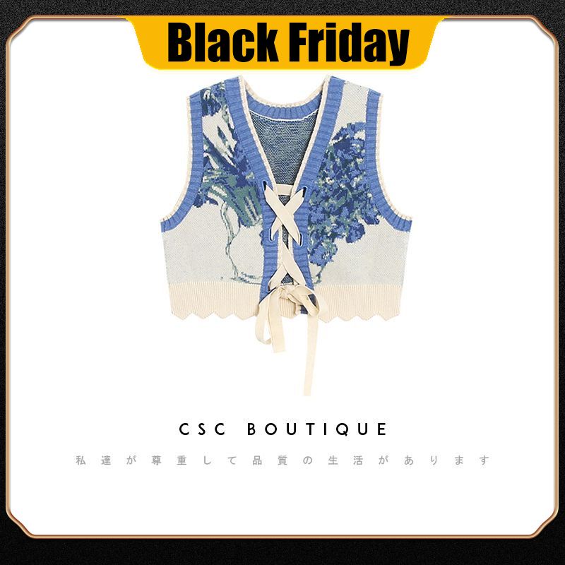 Áo Sweater Dệt Kim Không Tay Cổ Chữ V Cột Dây Họa Tiết Tranh Sơn Dầu Phong Cách Retro Mùa Thu Dành Cho Nữ