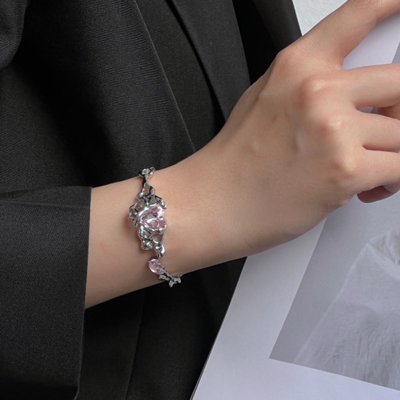 Vòng Tay Họa Tiết Trái Tim Màu Hồng Phong Cách hip hop Hàn Quốc Ngọt Ngào niche y2k