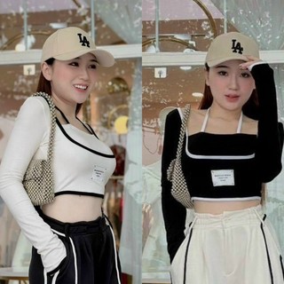 Áo Thun Croptop Cổ Yếm U Tay Dài Viền thoitrangteen00