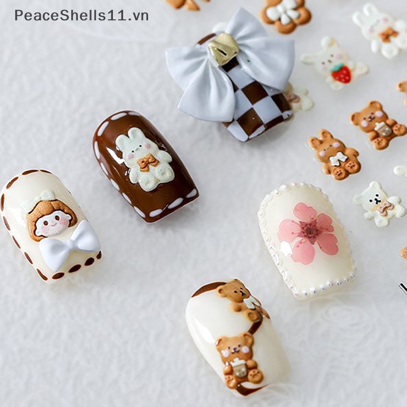 Miếng Dán Trang Trí Móng Tay 5D Hình Gấu Thỏ Bánh Quy Nơ Bé Gái Đáng Yêu