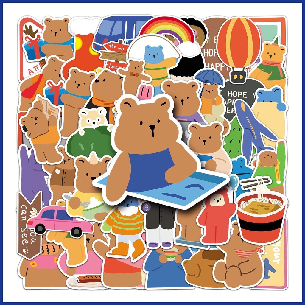 Bộ 50 Miếng Dán Hình Gấu Hoạt Hình Dễ Thương Trang Trí Laptop DIY