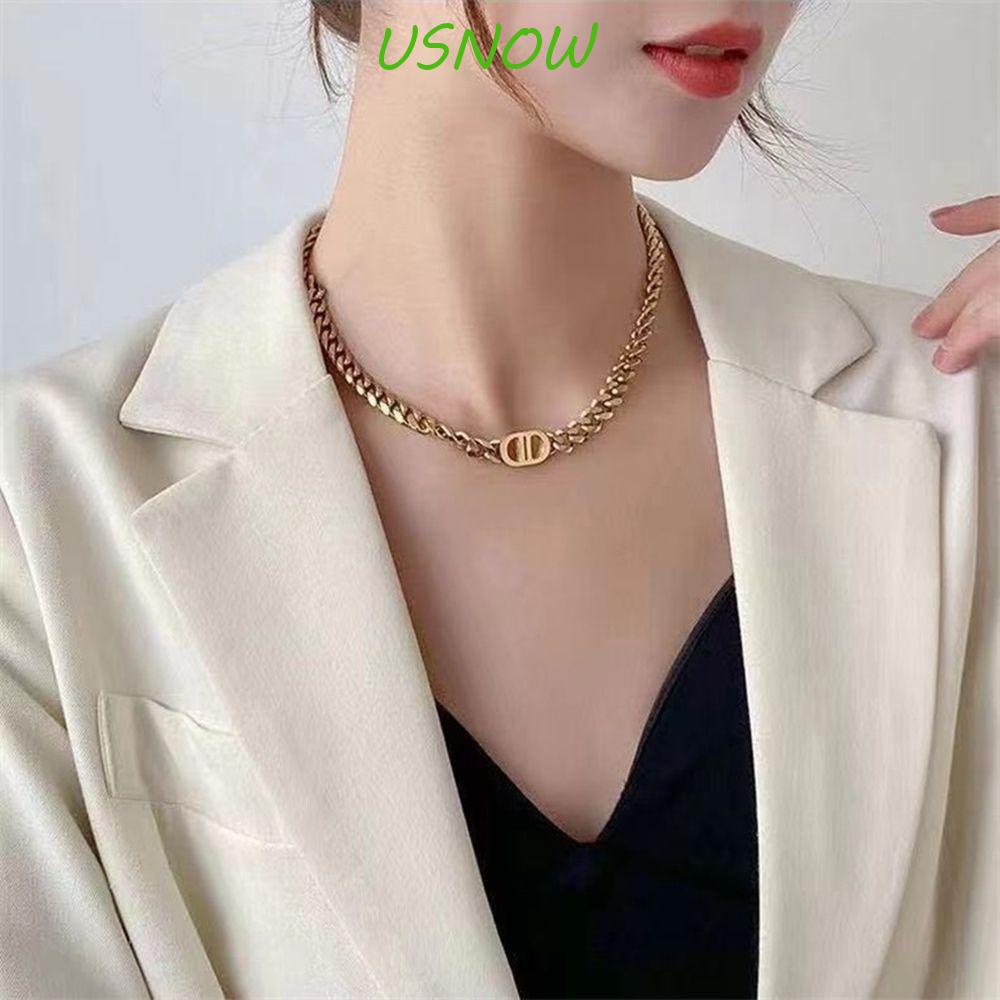 Vòng Cổ Dây Xích Kim Loại Dày Mặt Chữ DD Phong Cách Punk Hàn Quốc