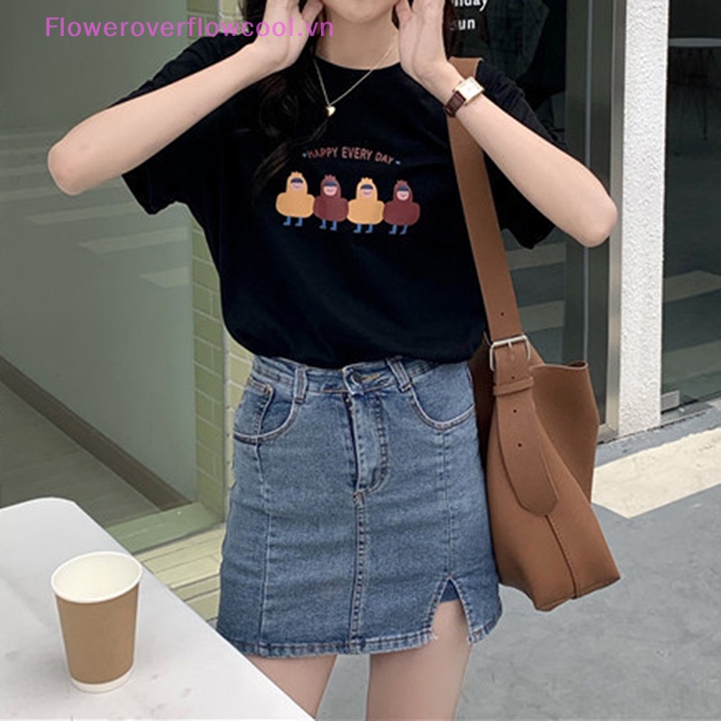 Áo Thun Tay Ngắn Cổ Tròn In Họa Tiết Hoạt Hình Phong Cách Harajuku Thời Trang Mùa Hè Cho Nữ