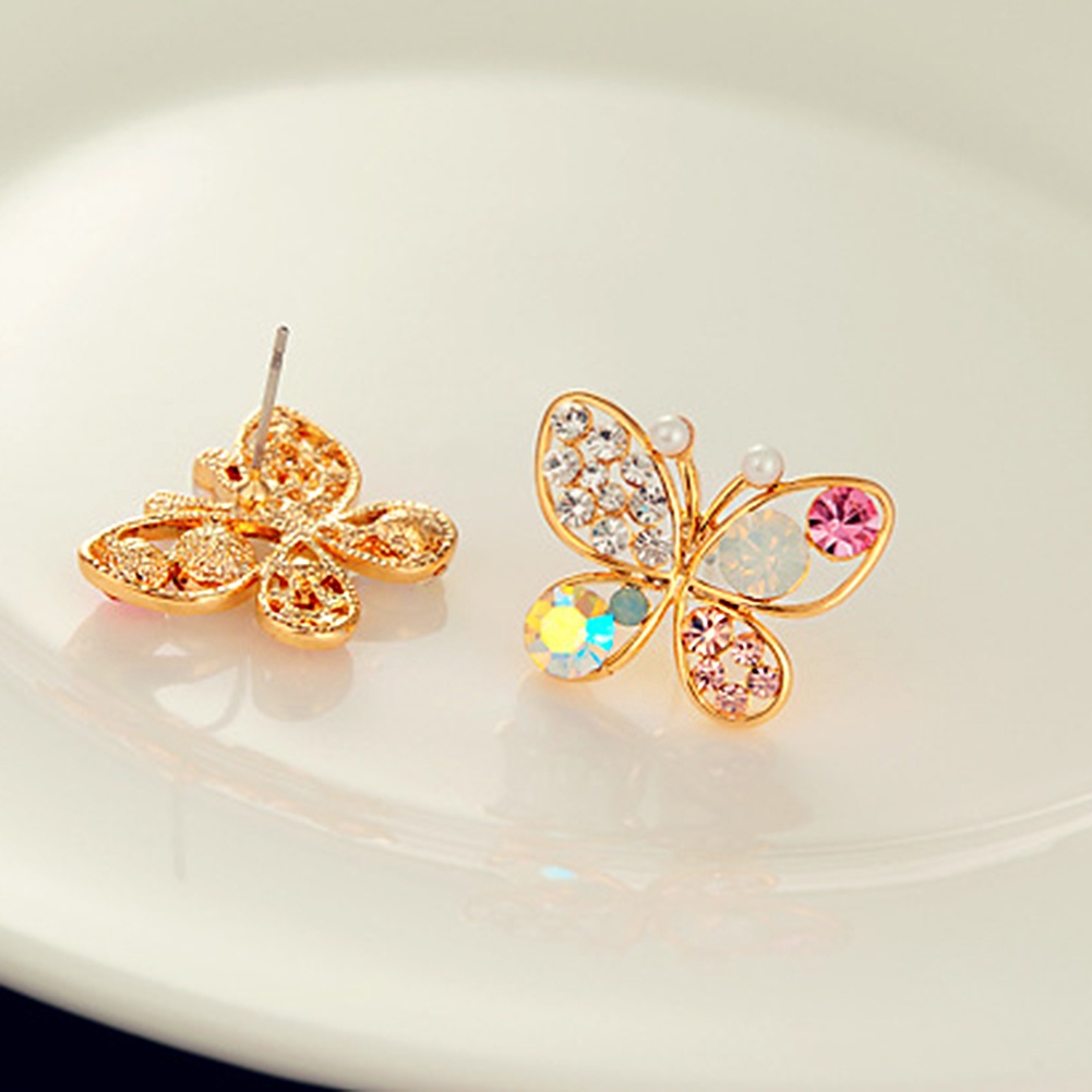 Bông Tai Hình Bướm Rỗng Đính Kim Cương &amp; Ngọc Trai Nhiều Màu Thời Trang Cho Nữ