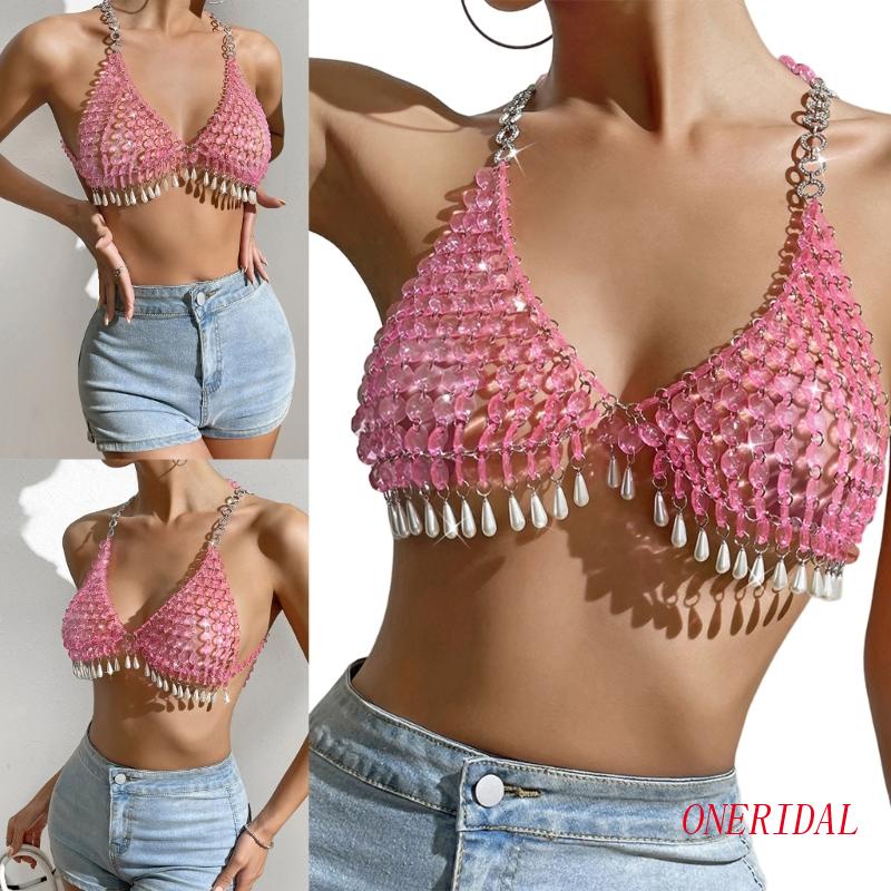 Áo Thun Ngắn Đính Đá Quý Gợi Cảm Phong Cách Đường Phố