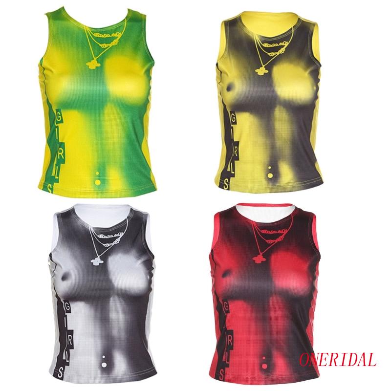 Áo Croptop Không Tay Cổ Tròn In Họa Tiết Thời Trang Cho Nữ