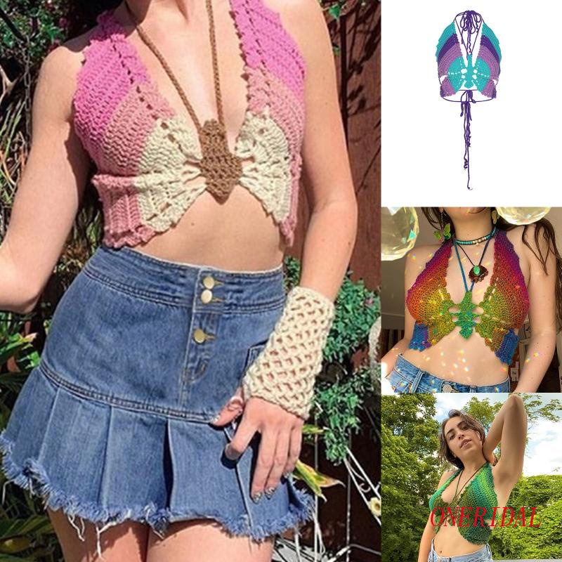 Áo Dệt Kim Sát Nách Cổ Yếm Họa Tiết Bướm Gợi Cảm Cr