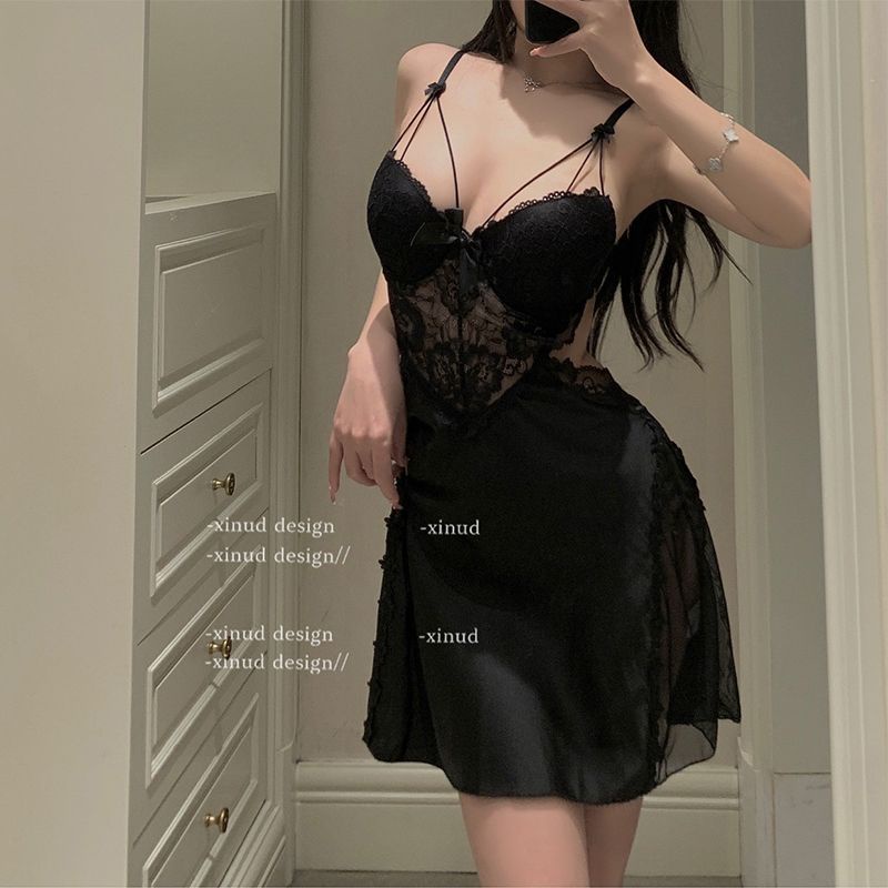 Đồ ngủ Hai Dây Mỏng Màu Trơn Có Đệm Ngực Phối Ren Và Mút Nâng Ngực Kiểu Pháp Thời Trang Mùa Hè Quyến Rũ Cho Nữ