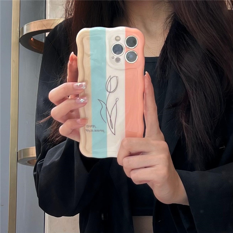Ốp Điện Thoại TPU Viền Gợn Sóng Hình Hoa Tulip Chống Sốc Cho IPhone 14 13 12 11 Pro Max