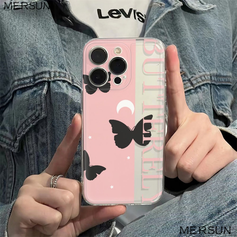 ✅Ốp Điện Thoại Mềm Chống Sốc Họa Tiết Bướm Màu Đen 78 Kiểu Đơn Giản Cho Iphone 1314pro 12 11 6In Plus 7