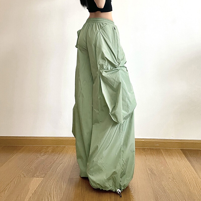 Kliou Quần ống rộng Lưng Cao Phối Túi Phong Cách Hip Hop Thời Trang 2023 Dành Cho Nữ