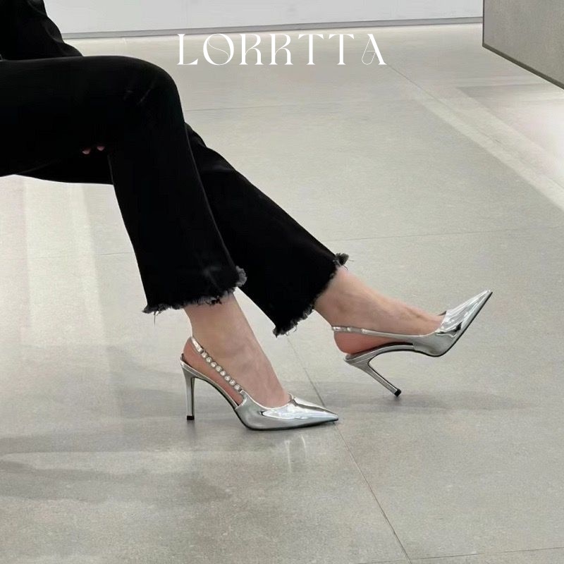 LORRTTA giày cao gót nữ sandal đế cao nữ giày nữ bít mũi đính tinh thể 2023NEW 21Z23052002