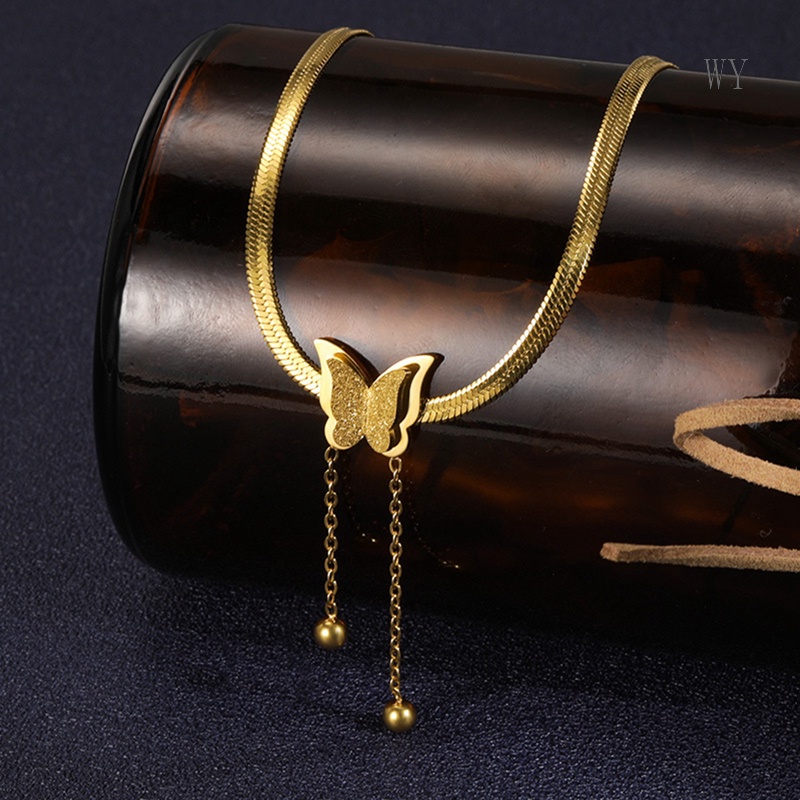 Vòng cổ Bằng Thép Không Gỉ Màu Vàng Mặt Hình Bướm Cổ Điển Cho Nữ