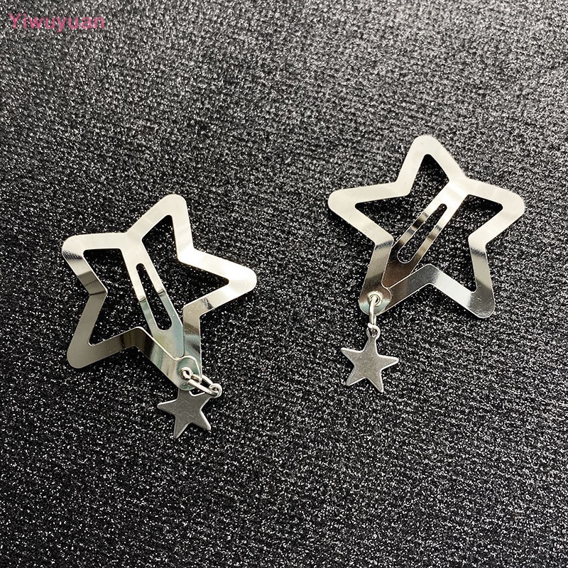 Bộ 2 Kẹp Tóc Kim Loại Hình Ngôi Sao Màu Bạc Dễ Thương Cho Nữ Y2K