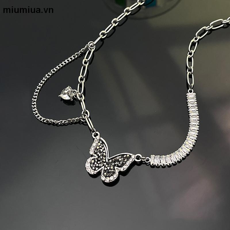 miumiuaVòng cổ mặt dây hình trái tim/bươm bướm đính ngọc trai đá opal phong cách Hàn Quốc thanh lịch cho nữ