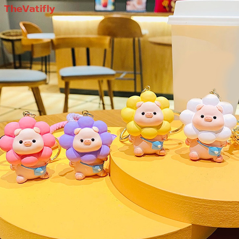 [Thevalifly] Móc Khóa Dây Da Bện Hình Hoa Hướng Dương / Chú Heo Dễ Thương Làm Quà Tặng Cho Cặp Đôi