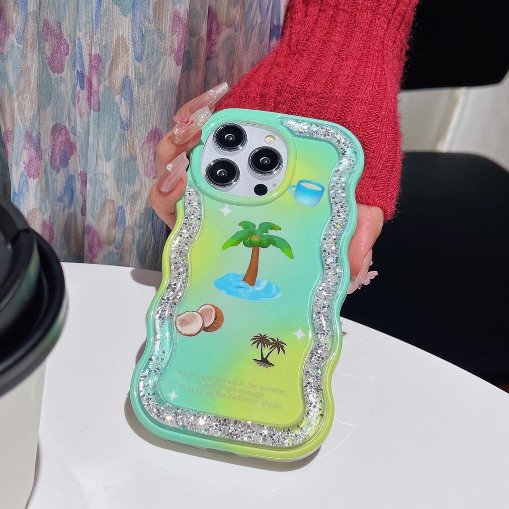 Ốp Điện Thoại TPU Dẻo Họa Tiết Cây Dừa Có Nước Kim Tuyến Lấp Lánh Chống Sốc Cho iPhone 12 13 14 Pro Max