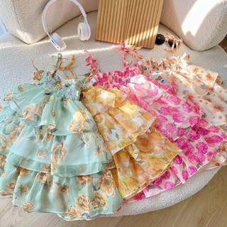 Váy maxi 3 tầng vải tơ lụa có dây thắt