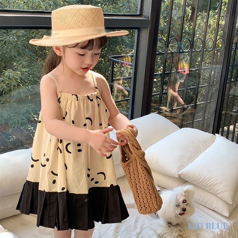 Đầm Hai Dây In Hình Mặt Cười Phong Cách Hàn Quốc Thời Trang Mùa Hè Xinh Xắn Cho Bé Gái