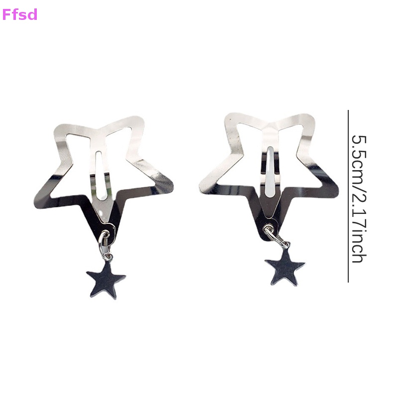 Bộ 2 Kẹp Tóc Kim Loại Hình Ngôi Sao Màu Bạc Dễ Thương Cho Nữ Y2K