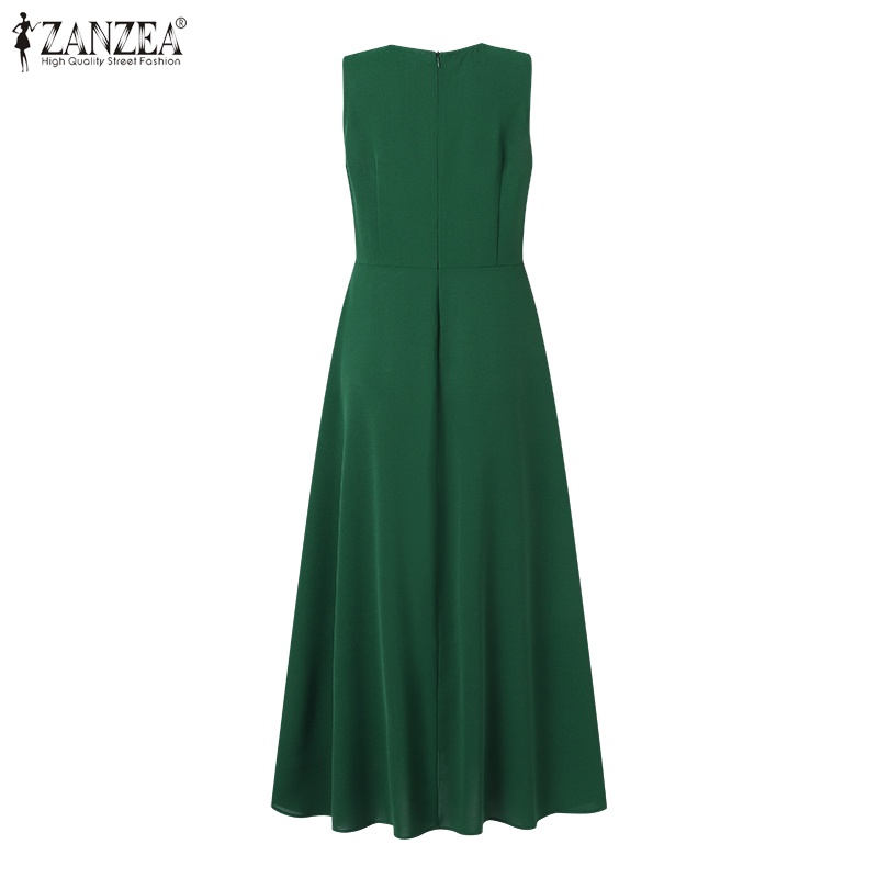 Đầm dài ZANZEA không tay cổ tròn phong cách cổ điển thời trang cho nữ