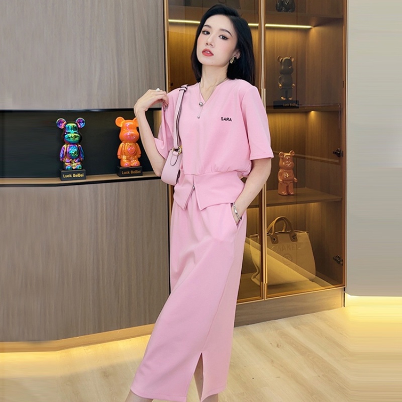 Bộ Áo Ngắn Tay + Chân Váy Xẻ Tà Thời Trang Mùa Hè 2023 Cho Nữ