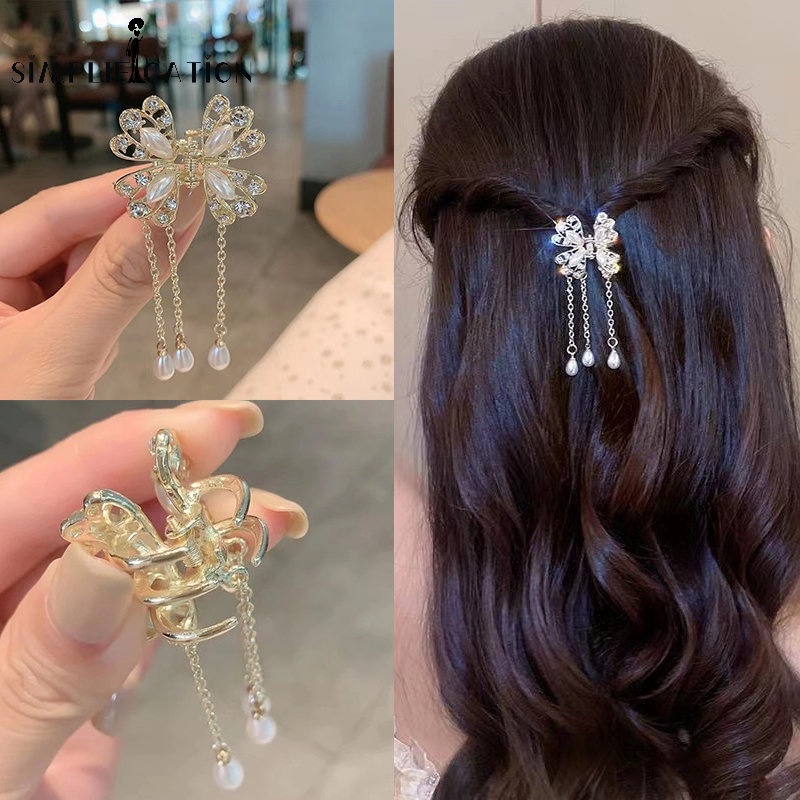 Trâm Cài Tóc Hình Bướm Đính Đá Tua Rua Phong Cách Trung Hoa Cổ Điển Thời Trang