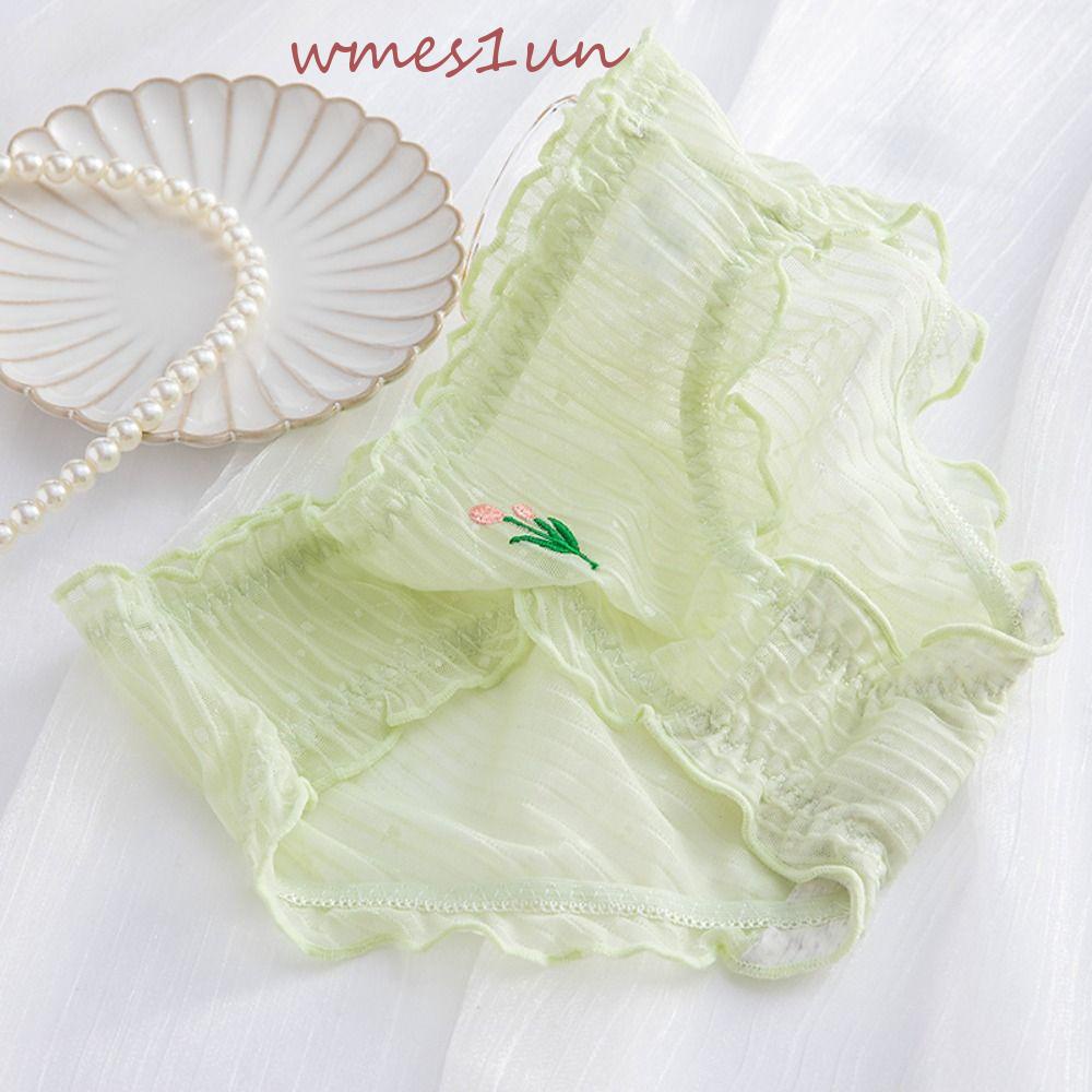 Quần Lót Cotton Phối Ren Lưới Trong Suốt Co Giãn WMES15H Phong Cách Hàn Quốc