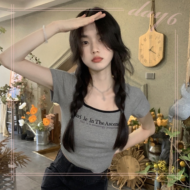 Áo Thun Tay Ngắn In Chữ Phong Cách Hàn Quốc Thời Trang Cho Nữ
