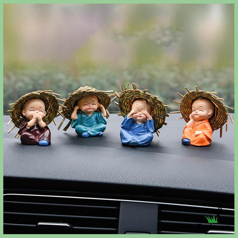 Set 4 Tượng Chú Tiểu Trang Trí Nội Thất Xe Hơi
