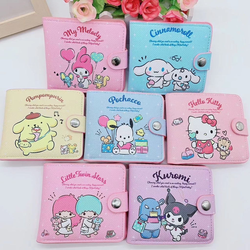 Sanrio Ví Da PU Nửa Nút Gấp Gọn In Hình Cún Kurumi Pacha Siêu Dễ Thương