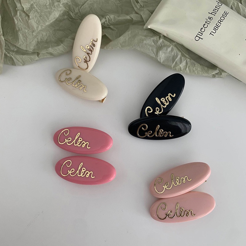 Cặp Kẹp Tóc Mái Hình Oval Màu Hồng Dễ Thương Cho Bạn Gái