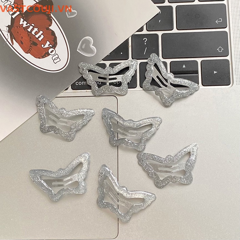 Bộ 2 Kẹp Tóc Kim Loại Màu Bạc Hình Bướm Xinh Xắn Cho Nữ