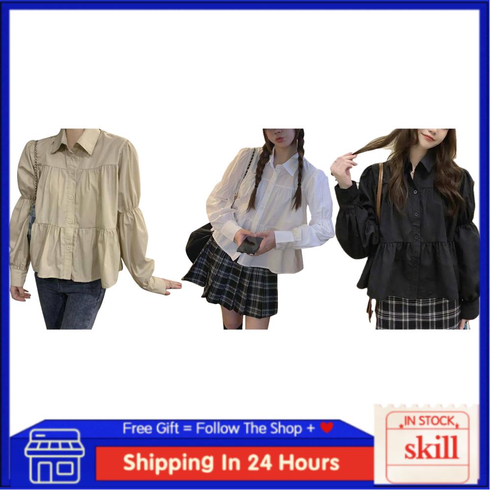 Skill Female Long Sleeve Blouse  Women Fade Resistant Lightweight Metal Wire Cloth Easy Matching Loose Hem for Daily Outdoor