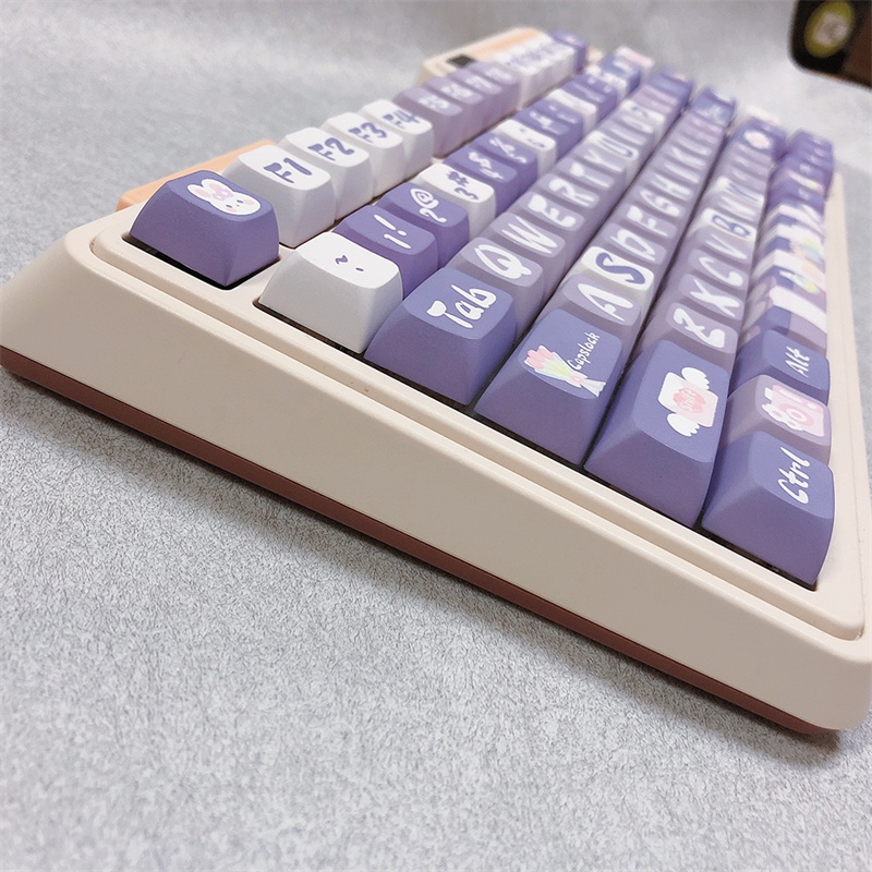 122 Phím Purple Flower Rabbit Keycaps XDA Profile Hoạt Hình PBT Dye Sub Cơ Keycap
