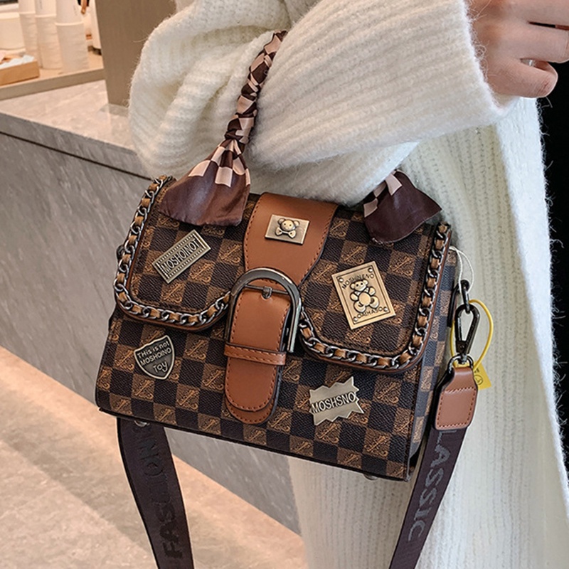 Túi Đeo Chéo Da Cao Cấp Hình Vuông Nhỏ In Họa Tiết retro Chất Lượng Cao Dễ Phối Đồ Cho Nữ