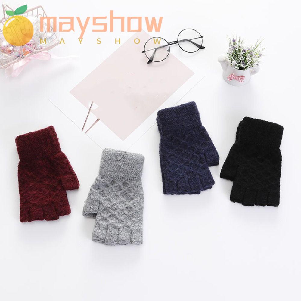 Găng Tay Dệt Kim Hở Ngón Giữ Ấm Unisex