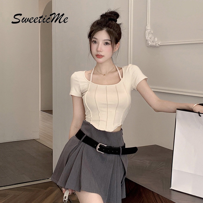 Áo Thun Tay Ngắn Màu Trơn Dáng Ôm Thời Trang Mới 2023 Dành Cho Bạn Nữ