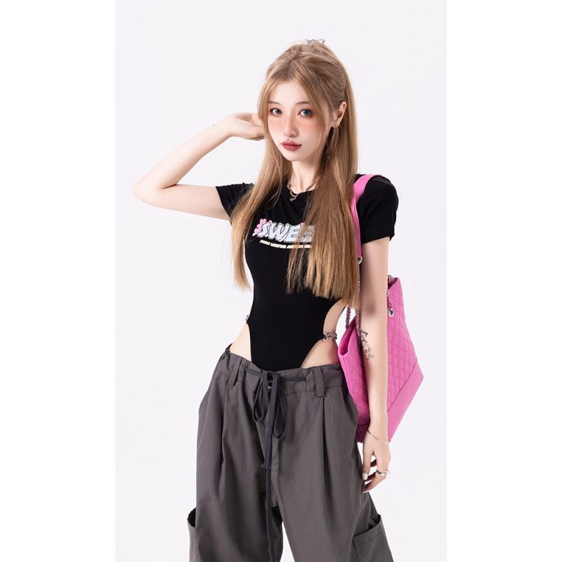 Jumpsuit Tay Ngắn Màu Đen Thiết Kế Mới Năng Động Thời Trang Mùa Hè Dành Cho Nữ